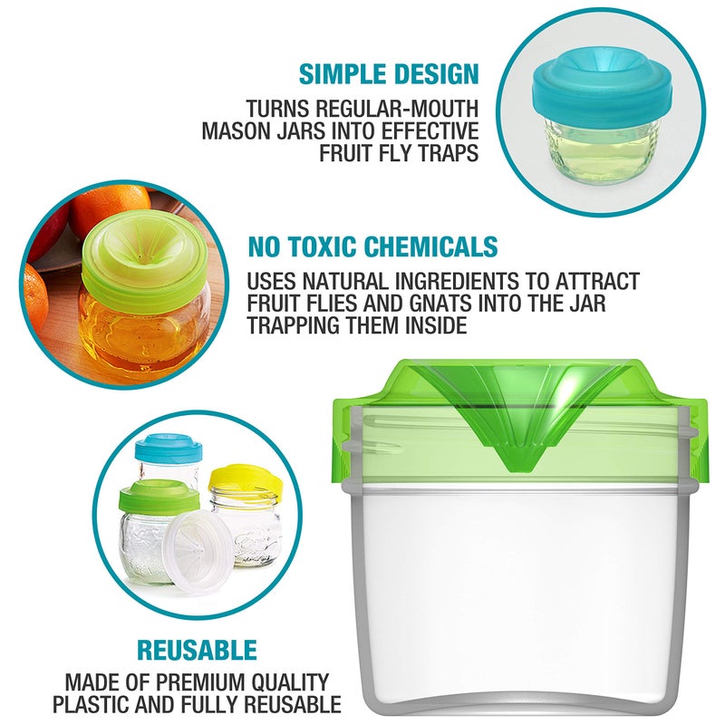 Masontops Trap Caps - Reusable Indoor / Outdoor Fruit Fly Trap Catching Lids - Fits Any Regular Mouth Mason Jar - 4 Pack - Image 3